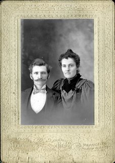 James D. and Grace Kilgore Wallace wedding photo, April 8, 1891. James died in 1901.  In 1907, Grace moved to Madison with the Kilgore family.  Later she married Dr. Linus Aldrich, medical doctor at Black Earth.  Dr. Aldrich died in 1919 and is interred in Black Earth.